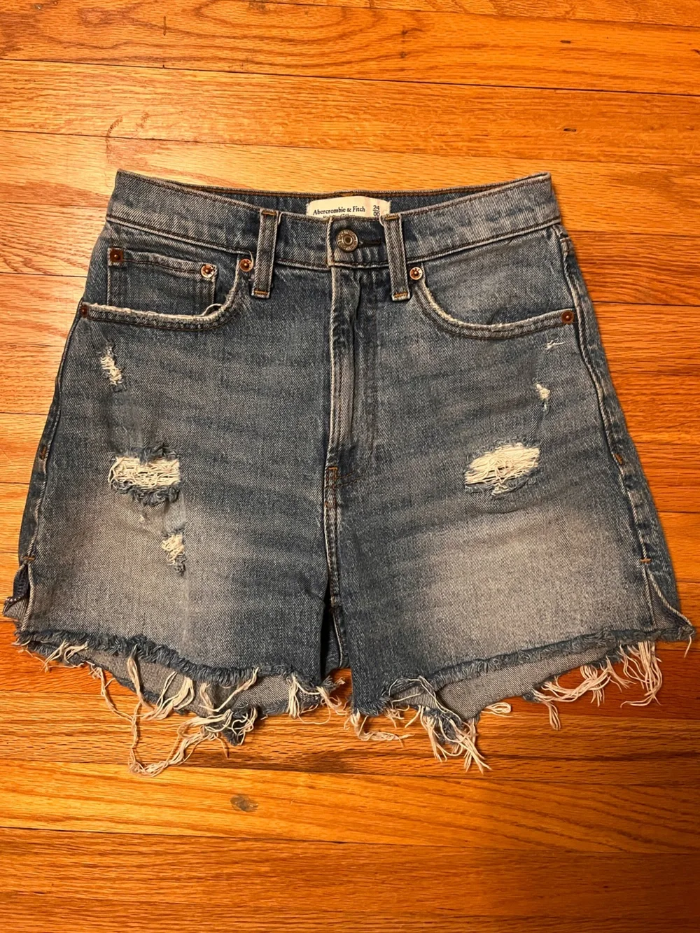 Abercrombie & Fitch Distressed Light Blue Denim Shorts